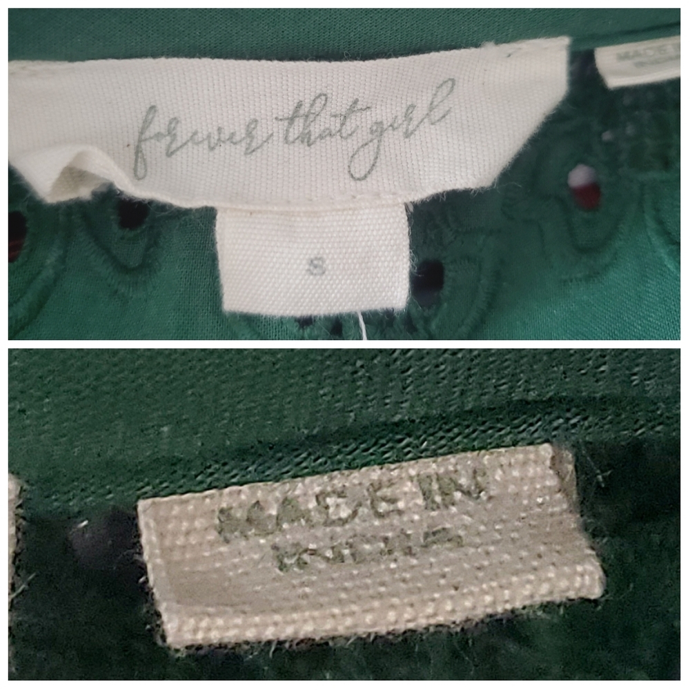 Anthropologie Forever That Girl Boho Green Lace Eyelet Sweatshirt Sweater S - Picture 5 of 16